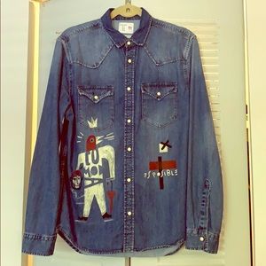 Zara men’s limited edition printed denim shirt
